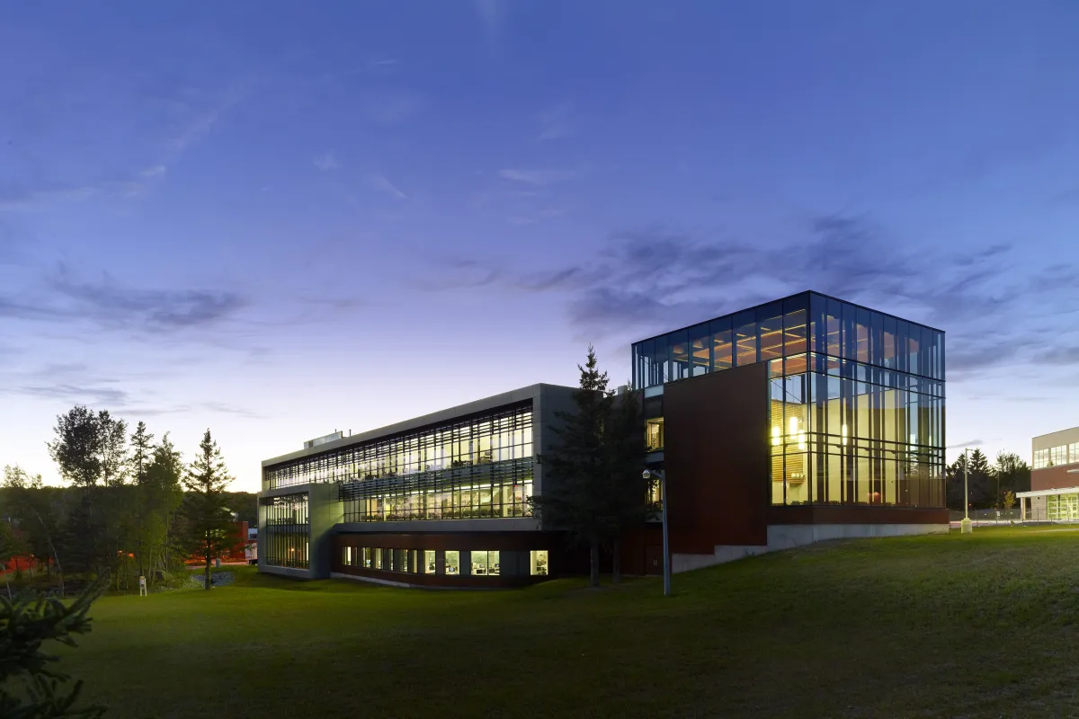 Harris Library at night