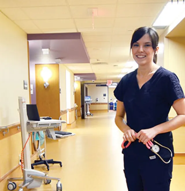 nurse in hospital hallway