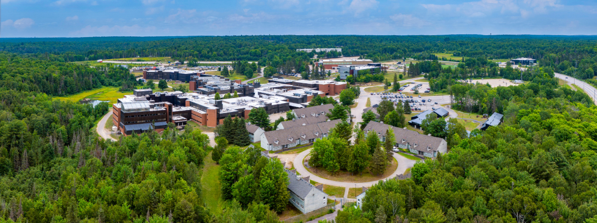 Aerial view of Nipissing University's campus