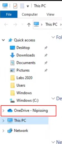 Select OneDrive - Nipissing University in File Explorer