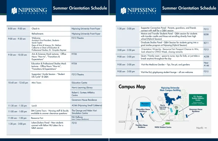 graphic of schedule for summer orientation days