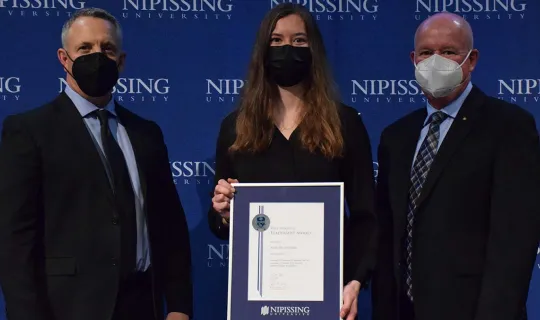 Katelyn Heppner with President and Chancellor