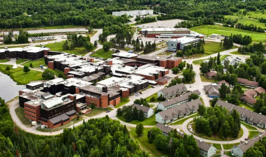 Aerial shot of Nipissing University and Canadore College campus