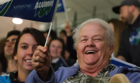 Lakers fans, students and alumni celebrating Homecoming at Memorial Gardens in North Bay