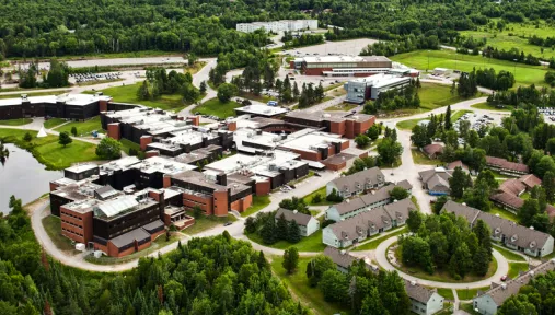 Aerial shot of Nipissing University and Canadore College campus