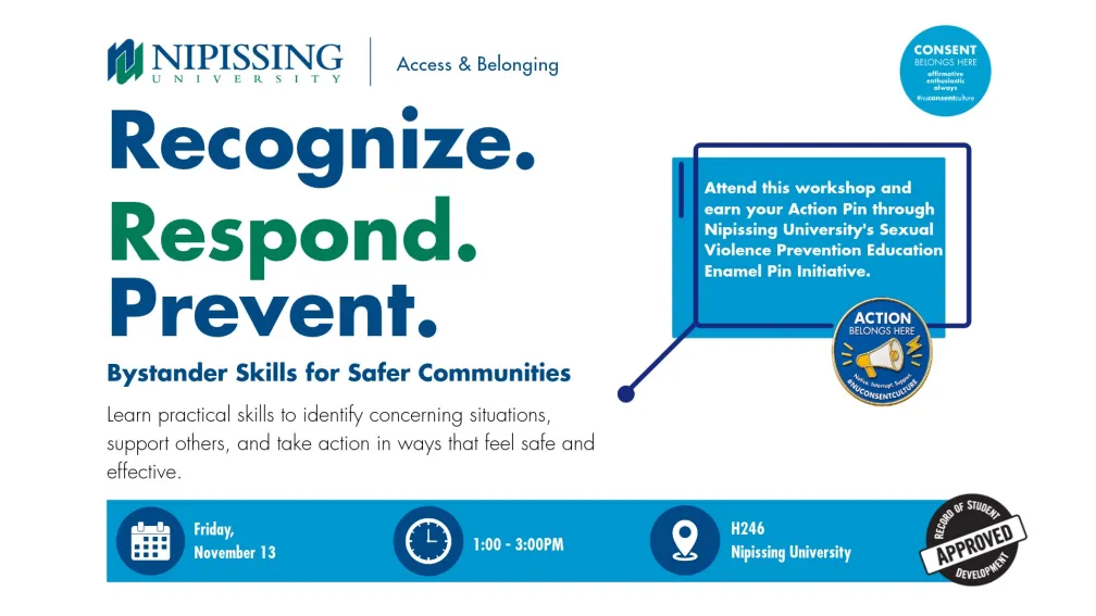 Recognize. Respond. Prevent: Bystander Skills for Safer Communities Event Flyer